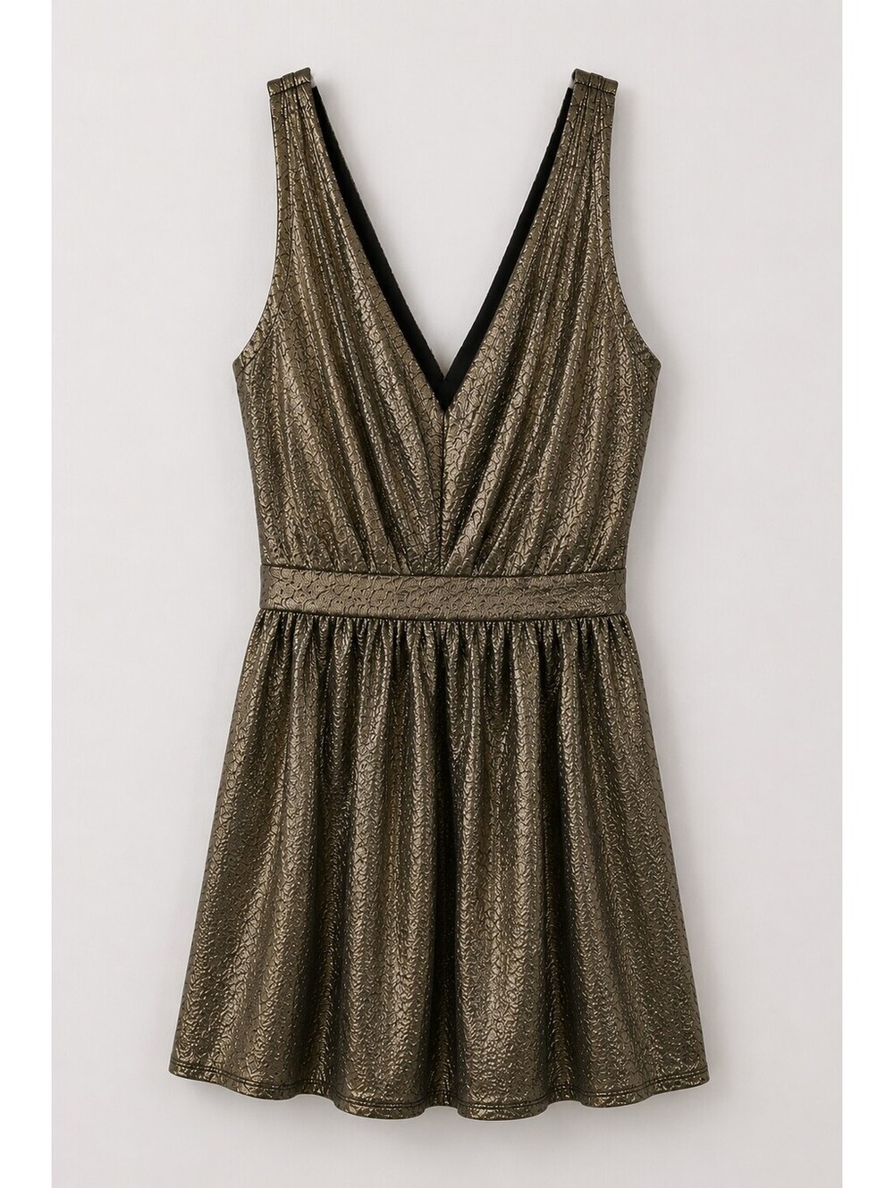 One Clothing Metallic Gold V-Neck Sleeveless Party Dress, Size Large